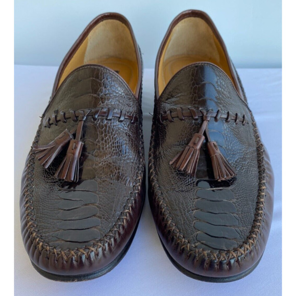 Johnston & Murphy Handcrafted Burgundy Loafer Shoes 9M Genuine Ostrich Italy main image 10